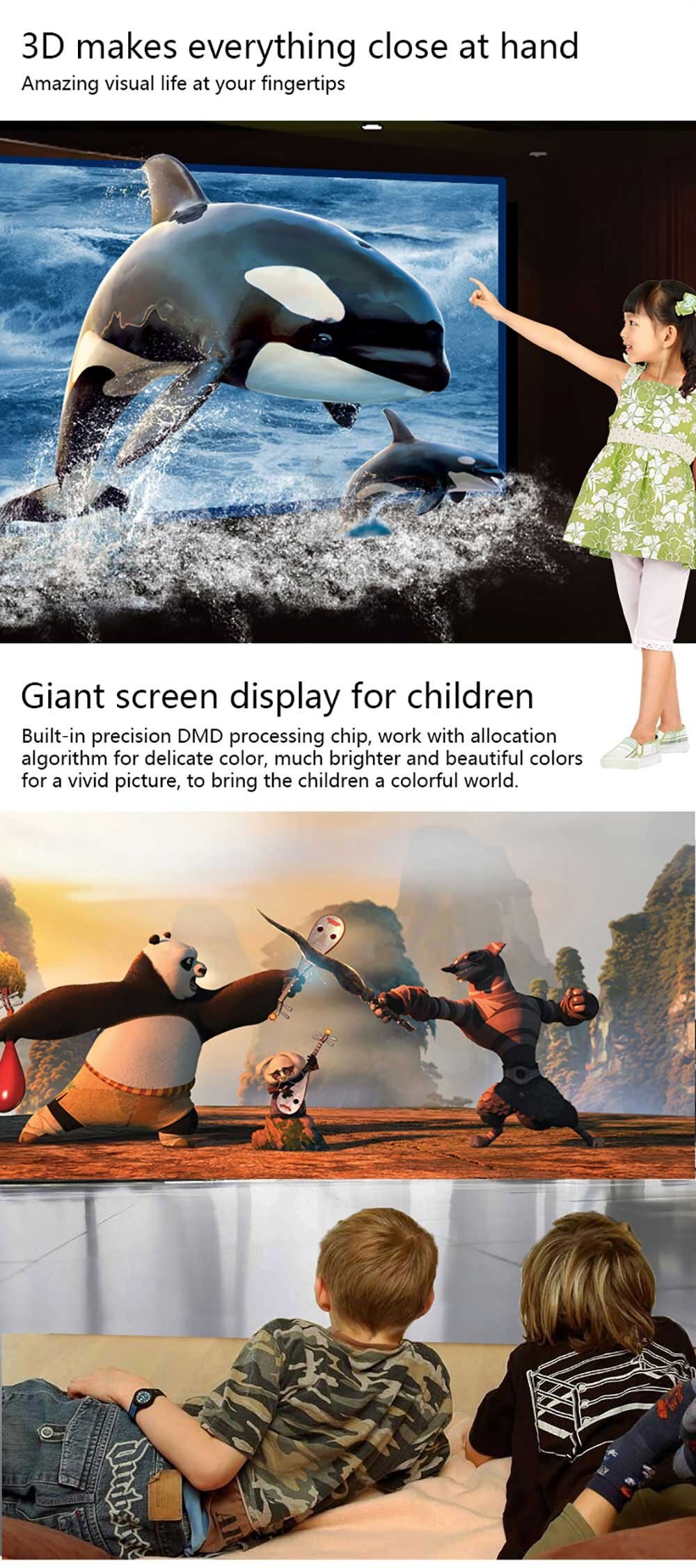 TOUMEI V3 DLP Projector 300 ANSI Lumens 1280 x 800 Pixels Wireless Bluetooth 4.0 WiFi Android V4.4 1080P HD 3D Media Player