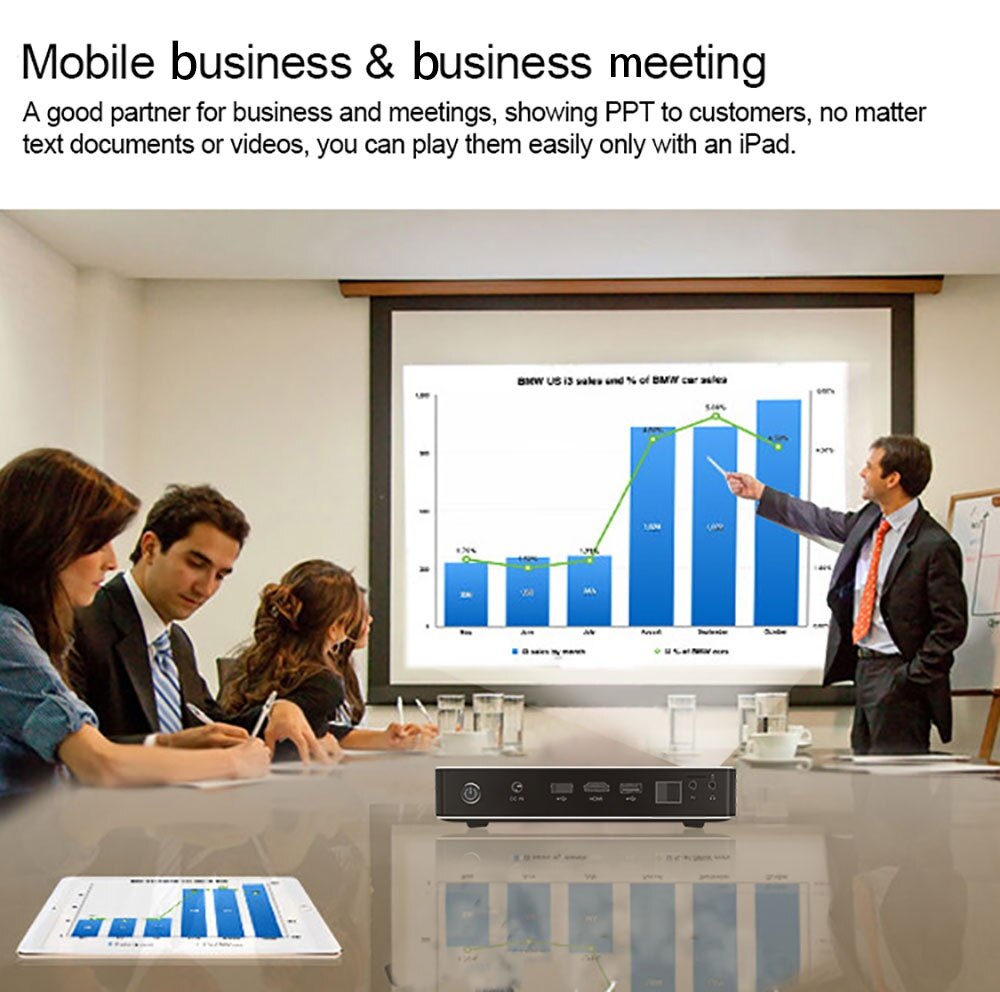 TOUMEI V3 DLP Projector 300 ANSI Lumens 1280 x 800 Pixels Wireless Bluetooth 4.0 WiFi Android V4.4 1080P HD 3D Media Player