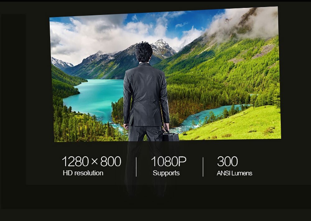 TOUMEI V3 DLP Projector 300 ANSI Lumens 1280 x 800 Pixels Wireless Bluetooth 4.0 WiFi Android V4.4 1080P HD 3D Media Player