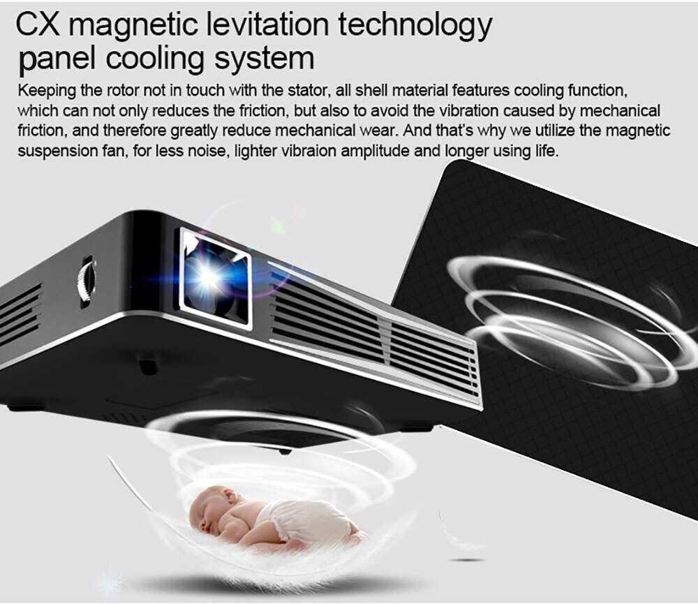 TOUMEI V3 DLP Projector 300 ANSI Lumens 1280 x 800 Pixels Wireless Bluetooth 4.0 WiFi Android V4.4 1080P HD 3D Media Player