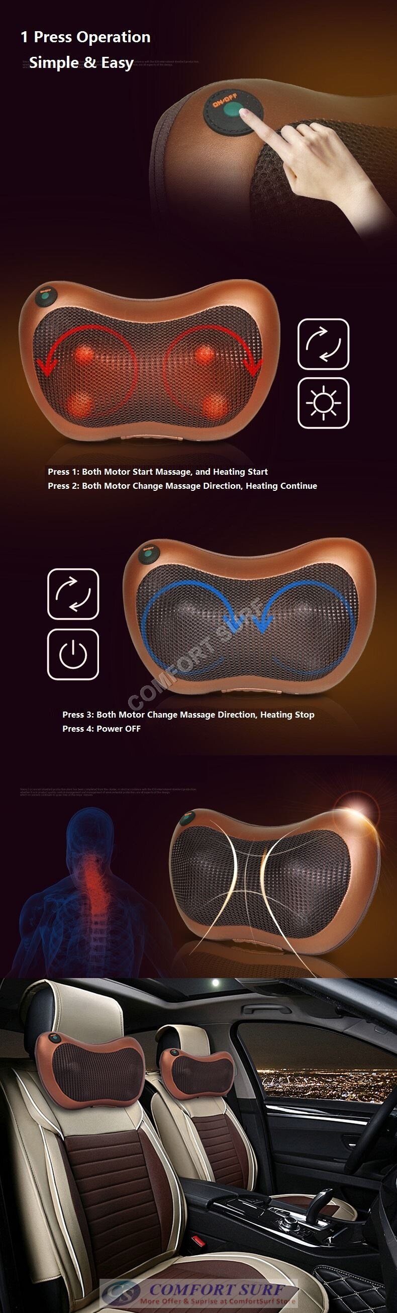 Multifunction Dual Use Electric Massage Pillow Shiatsu Infrared Heated 2 in 1 Cushion Home Car Office Massager Multifunction Dual Use Electric Massage Pillow Shiatsu Infrared Heated 2 in 1 Cushion Home Car Office Massager