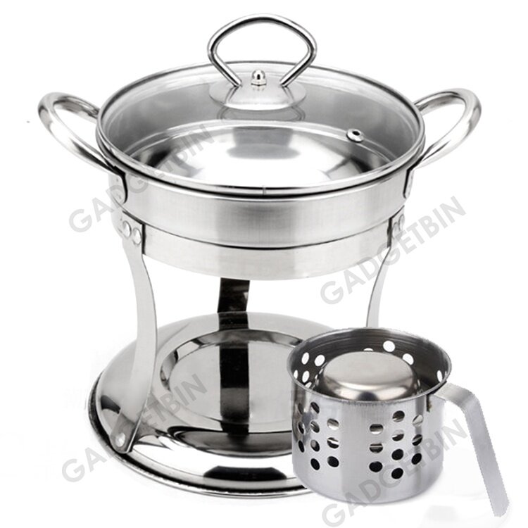 Maidronic 3in1 Stainless Steel Mini Steamboat Pot, Food Warmer