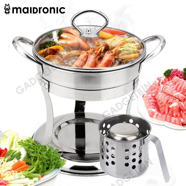 Maidronic 3in1 Stainless Steel Mini Steamboat Pot, Food Warmer