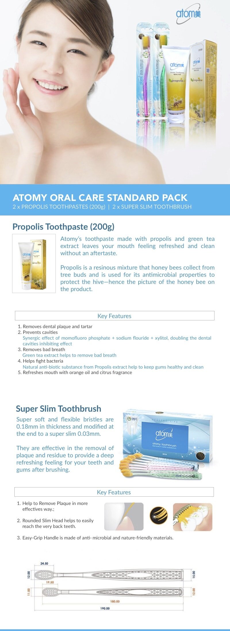 ATOMY Oral Care Standard Pack consists of Toothpaste and Toothbrush