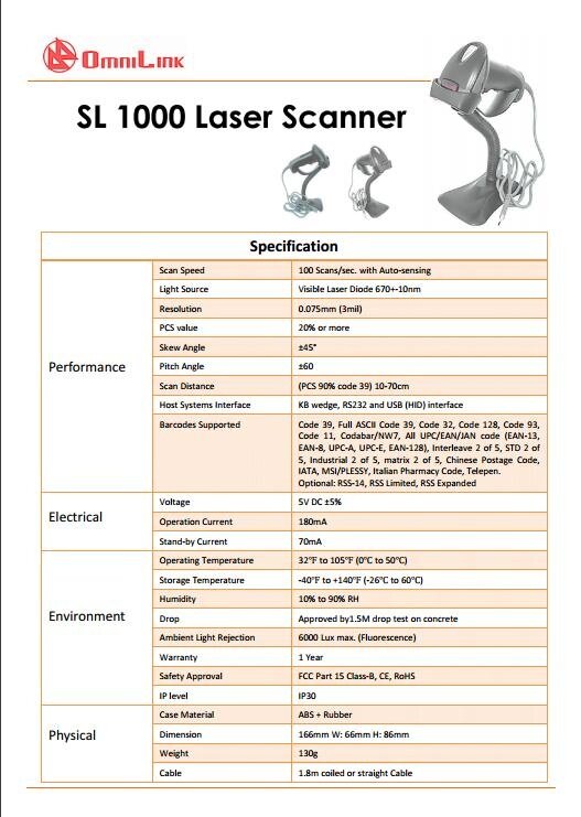 OmniLink SL1000 Laser Scanner (Auto Scan Ready)