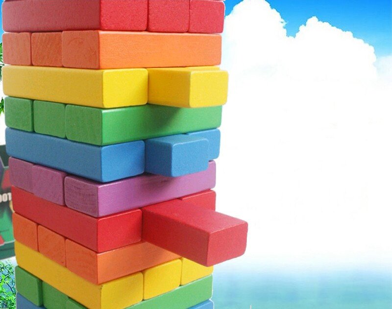 Colourful Rainbow Wooden Jenga with Dices Lazada