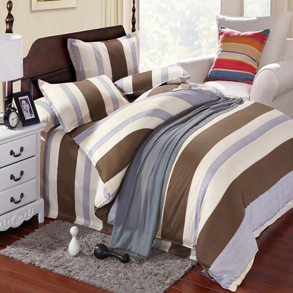 Shop Generic King Size Stripes Duvet Quilt Cover Pillow Case Bedding Set Four piece (large
