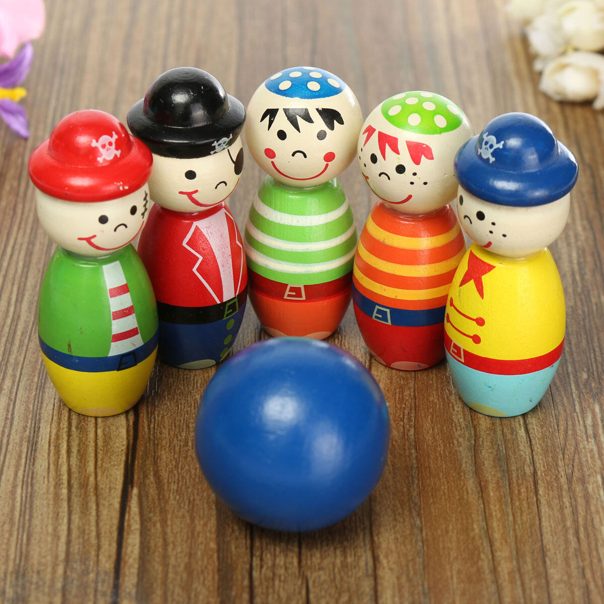 Generic Children Toys Wooden Bowling Ball Skittle Funny Shape For Kids