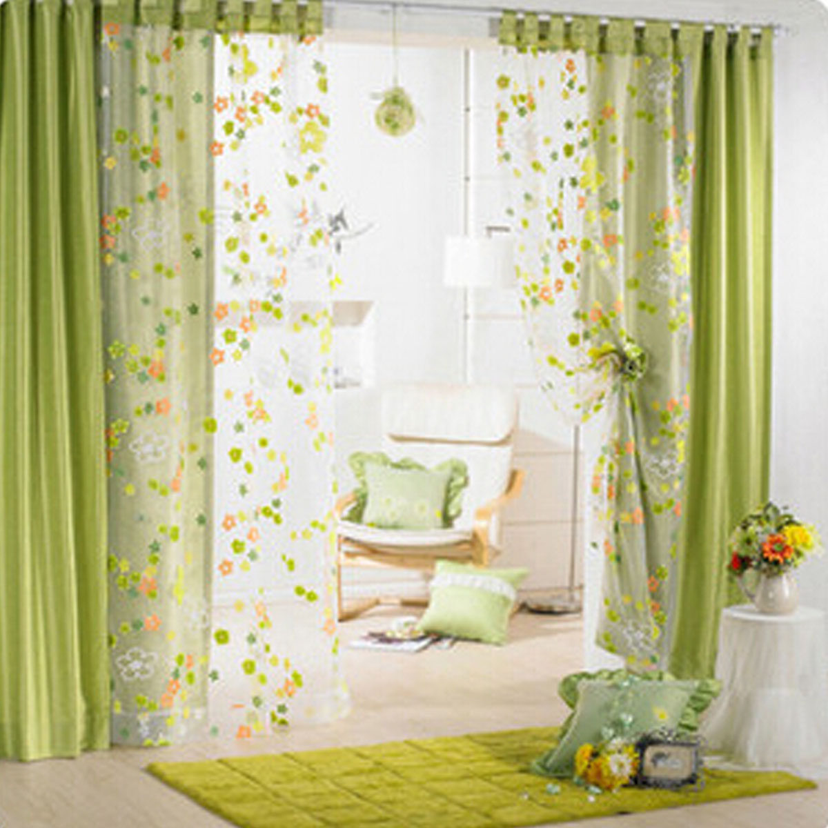 Flor floral puerta cortina de ventana cortina de panel bufanda gasa divisor de habitación pantalla verde verde 