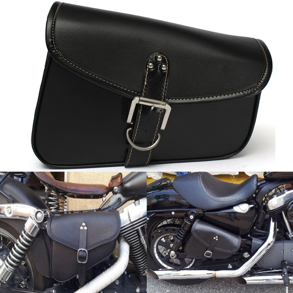 Motorcycle Motorbike Saddle Leather Bag Storage Tool Pouch Black for Harley | Lazada