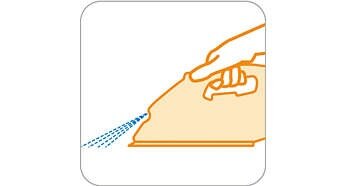 A fine spray evenly moistens the fabric