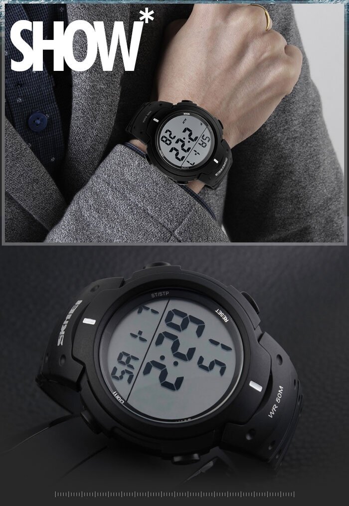 Skmei 1068 Military Army LED Watch Water Resistant Stopwatch Alarm Day Date Function