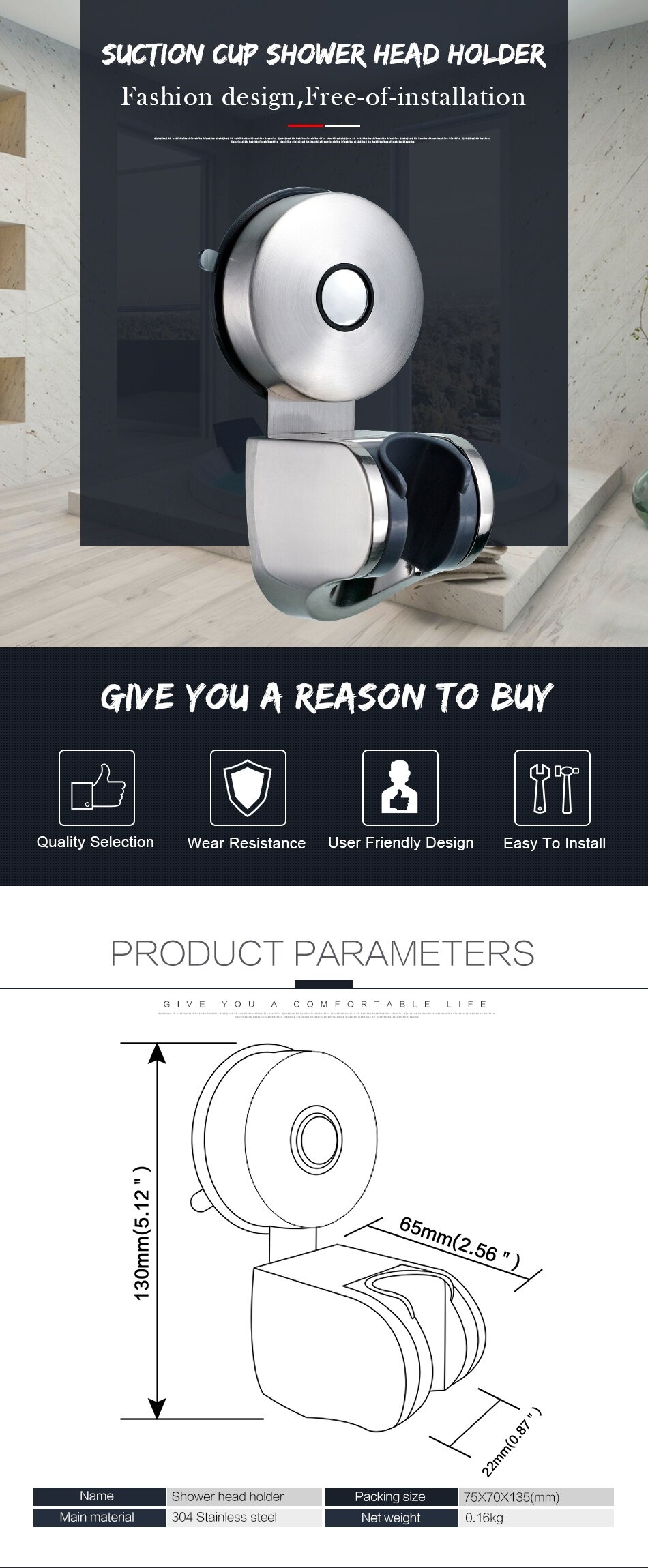 Strong Shower Stand Holders Bathroom Adjustable Brackets Suction Cup Accessories