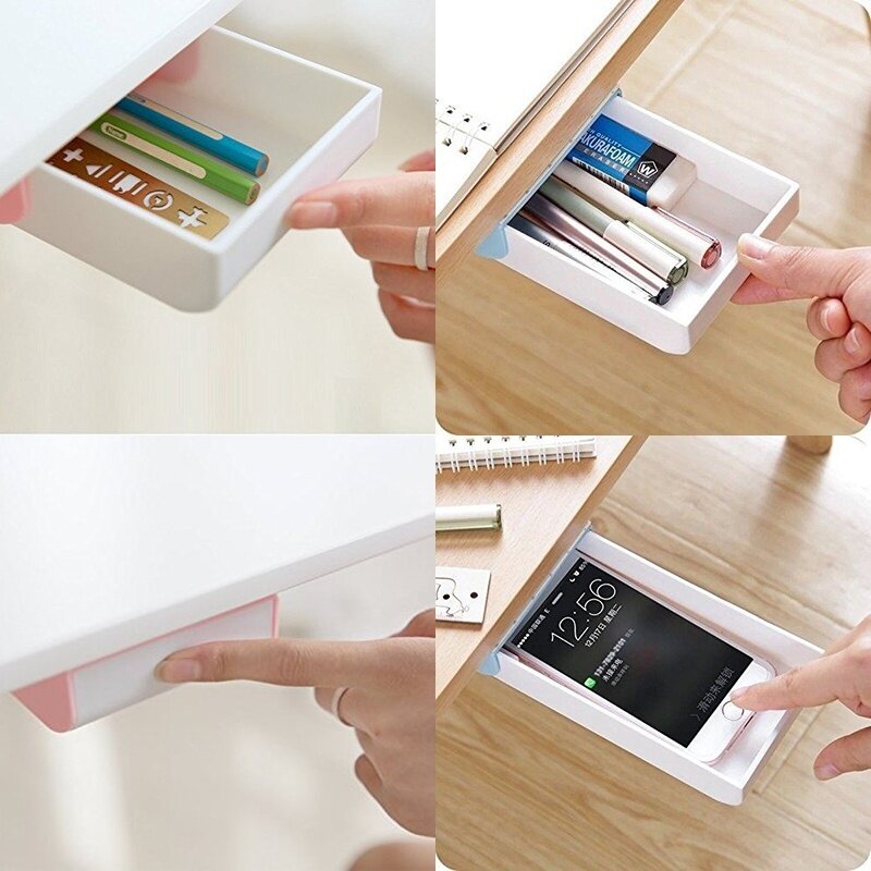 Self Stick Pencil Tray Under Desk Holder Pop Up Pen Storage