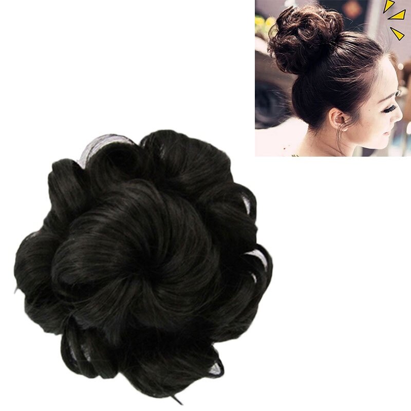 Dark Brown Scrunchie False Hair Curly Up Do Bun Hairpiece Ponytail