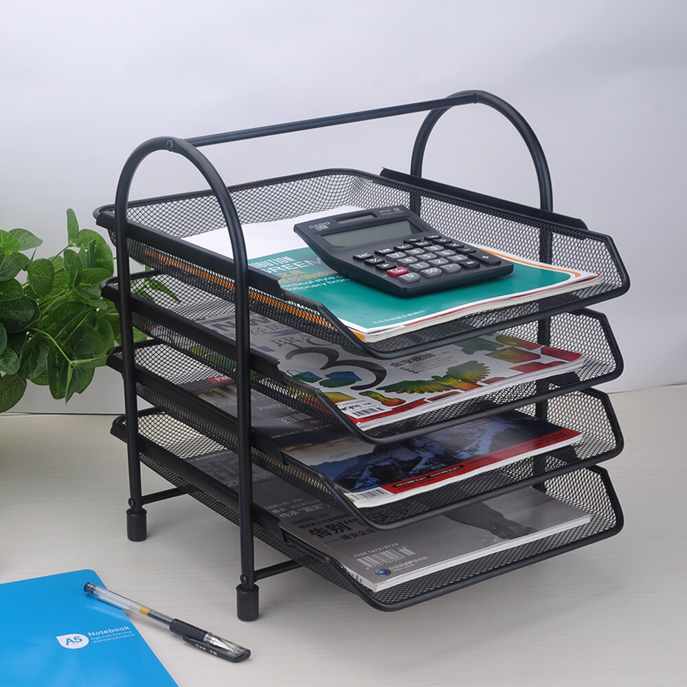 4 Tier File Doent Letter Paper Tray Sorter Collection Office Details Of 4 Tier File Doent Letter Paper Tray Sorter Collection Office Desktop Organizer Holder Shelf Metal Mesh Black