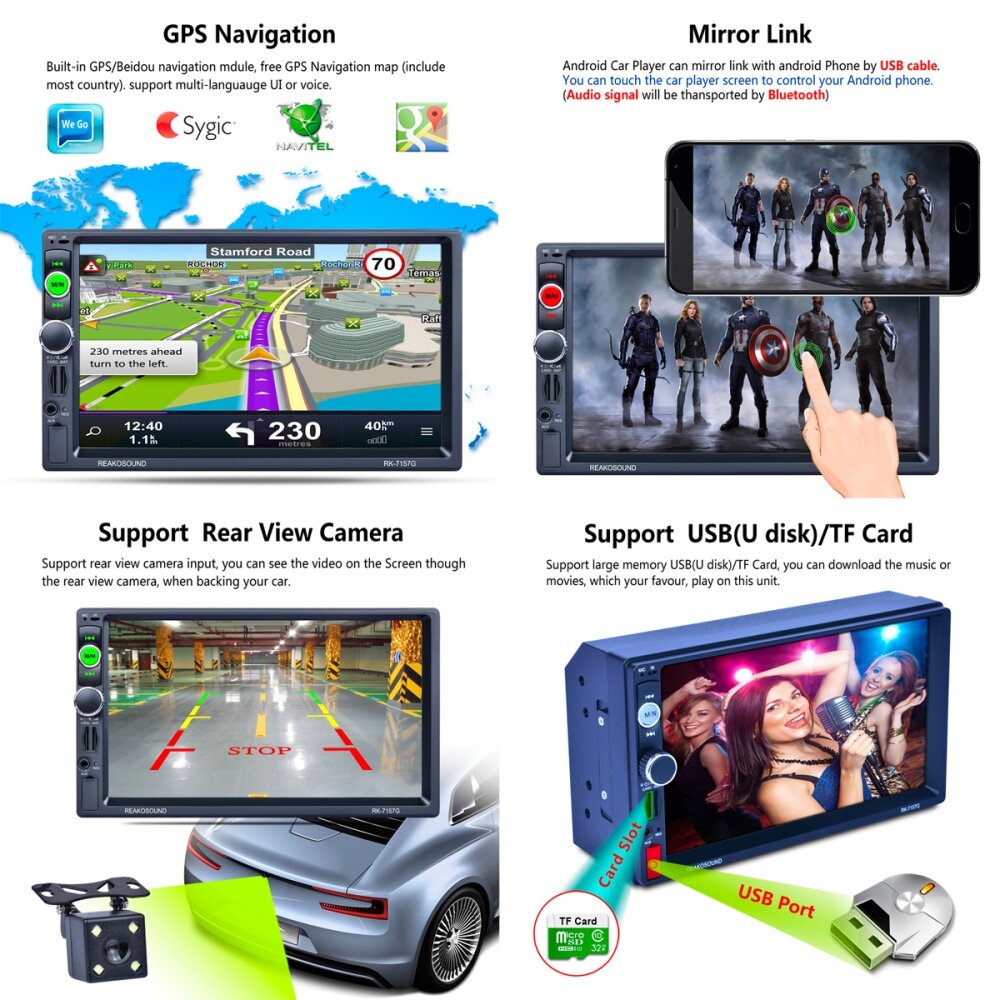 Generic 1080P FM AM 7'' HD Touch Screen Car MP5 Player GPS Bluetooth