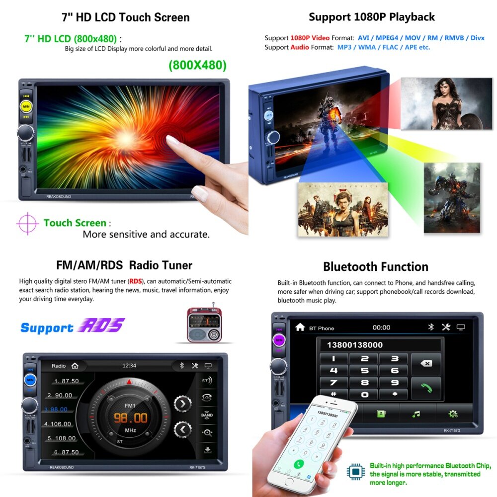 Generic 1080P FM AM 7'' HD Touch Screen Car MP5 Player GPS Bluetooth