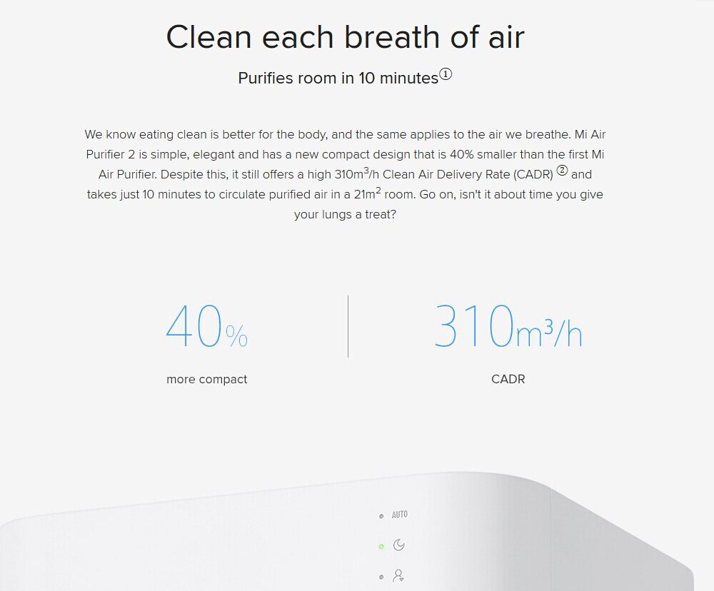 Original Xiaomi Mi Air Purifier 2 Real-time AQI Smart Air Cleaner - White