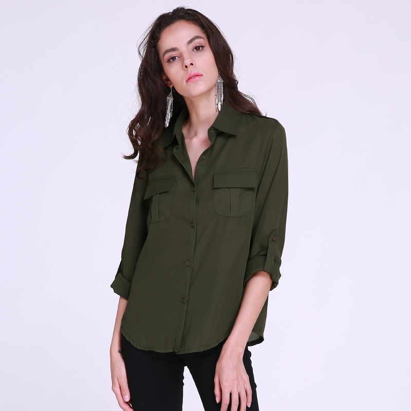 NIFULLAN 2019 Spring Fall Turn Down Collar Blouse Women 3