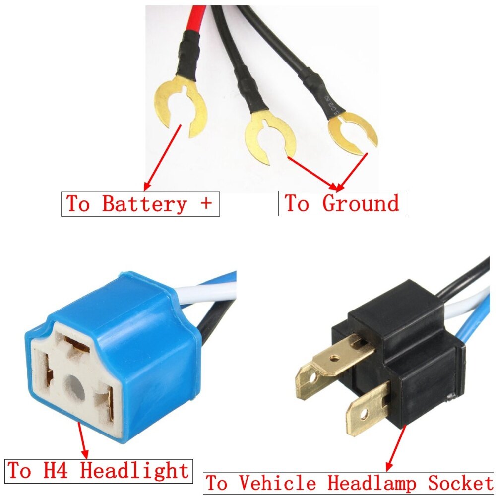 H4 Headlight 2 Headlamp Relay Wiring Harness Car Light Bulb Socket Plug