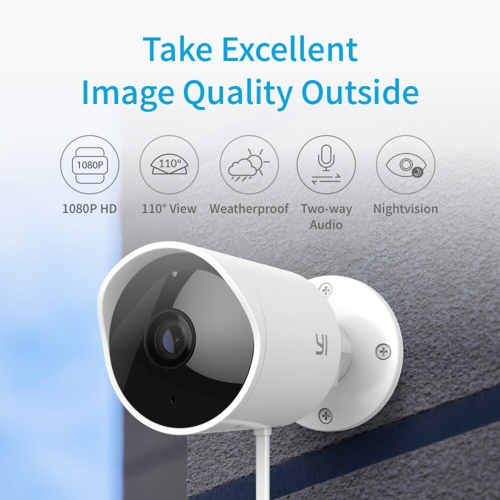 YI Outdoor Camera  1080p WiFi IP Camera IP65 Waterproof Night Vision/ Motion Detection/ Video Monitor IP/ Network Surveillance Security Camera -White